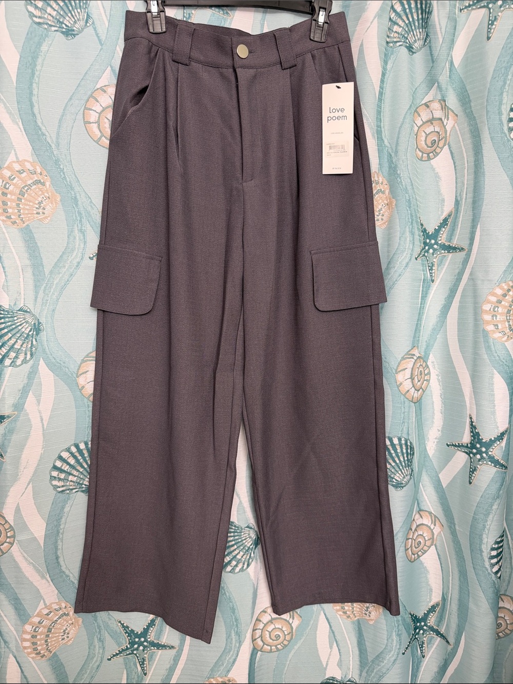 Love Poem Charcoal Wide-Leg Cargo Pants